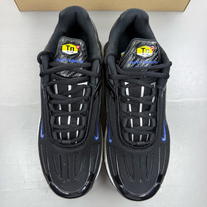Nike black Air Max Plus TN 3 trainers with blue and silver accents, authentic design.