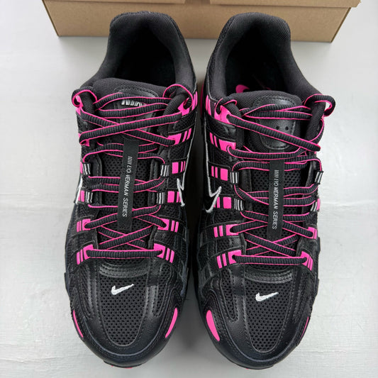 Nike P-6000 trainers black pink metallic detailing and logo accents.