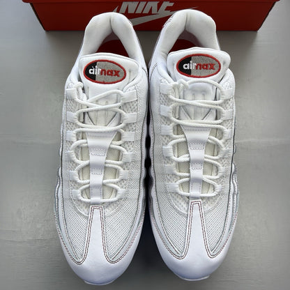 Nike Air Max 95 trainers white with university red accents and signature big bubble sole.