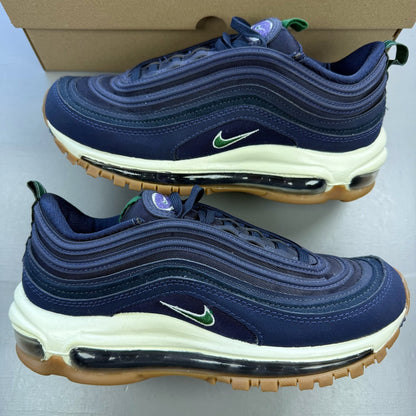 Nike Air Max 97 trainers blue with obsidian navy accents and signature swoosh logo.