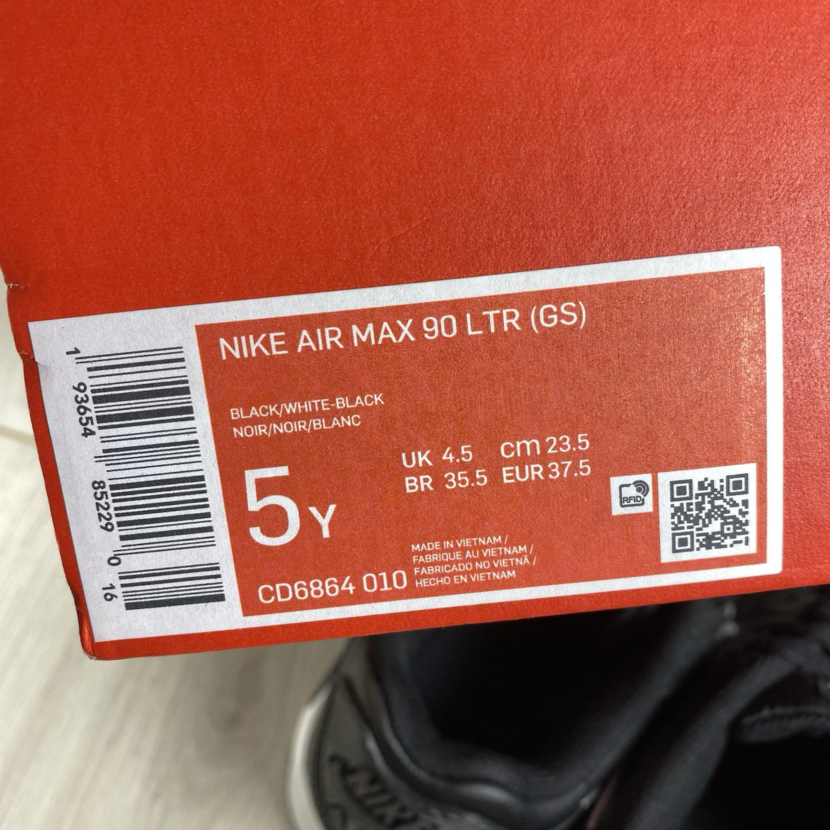 Nike Air Max 90 LTR Trainers Black White Size UK4.5 CD6864-0105