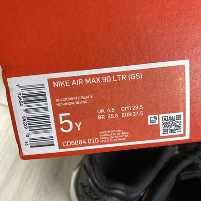 Nike Air Max 90 LTR Trainers Black White Size UK4.5 CD6864-0105