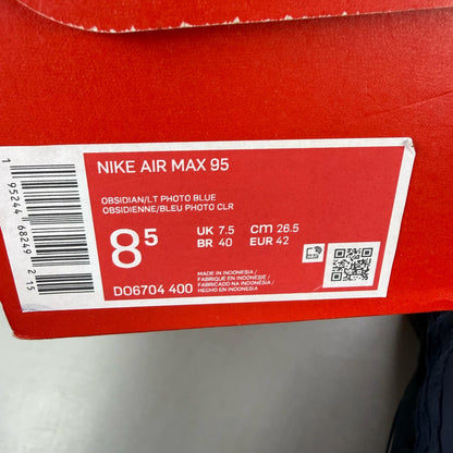 Nike Air Max 95 blue trainers with mesh upper and signature swoosh logo.