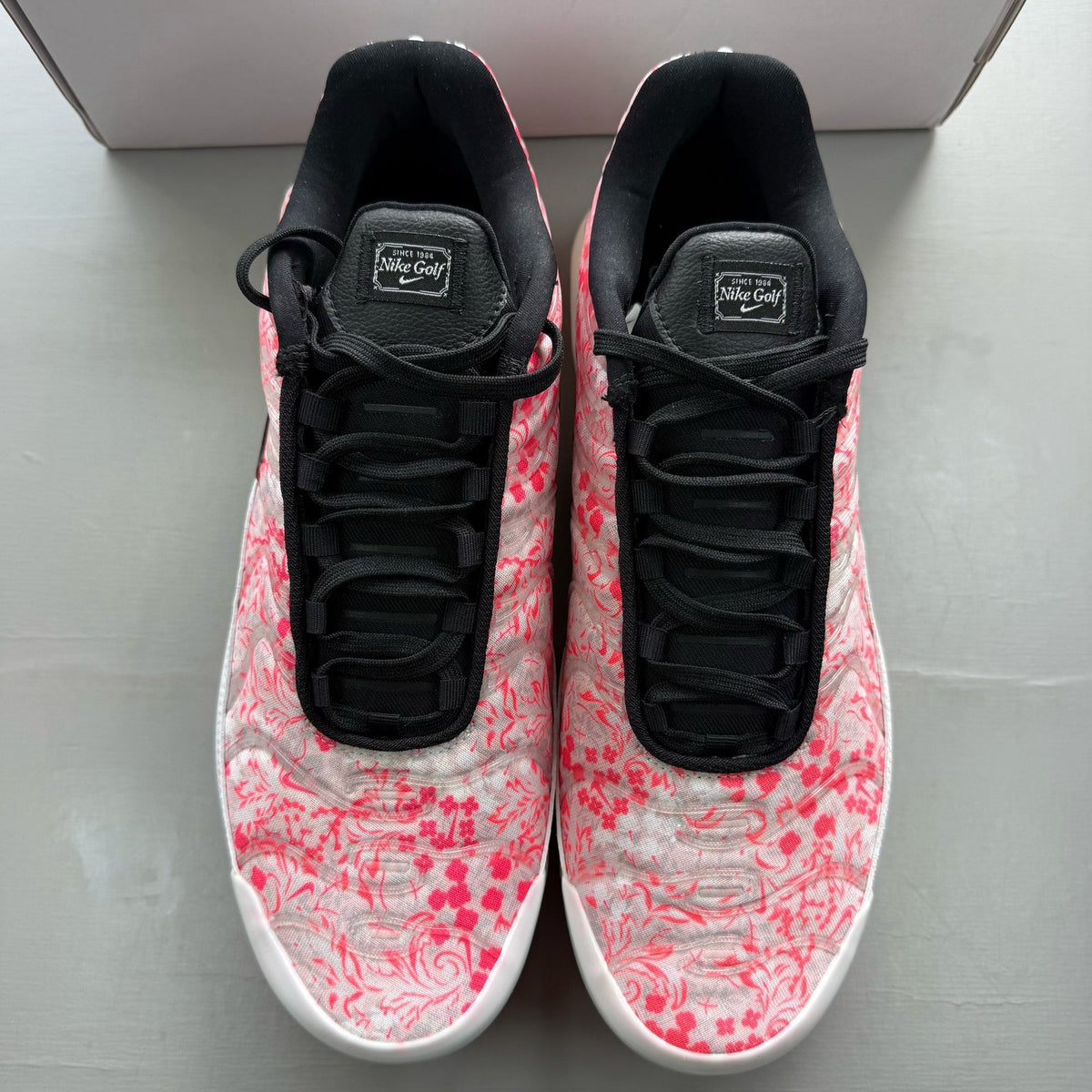 Nike Air Max Plus TN pink with floral pattern inspired by Augusta Azaleas.