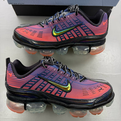 Nike Air VaporMax 360 red trainers with black accents and unique air sole design.