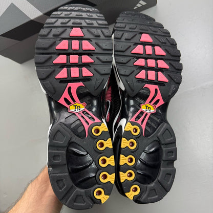 Nike Air Max Plus TN pink trainers with sunset gradient and signature swoosh logo.