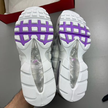 Nike Air Max 95 grey trainers with big bubble sole and logo detailing.