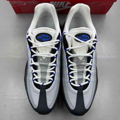 Nike Air Max 95 Ultra grey with racer blue accents and textured mesh upper.