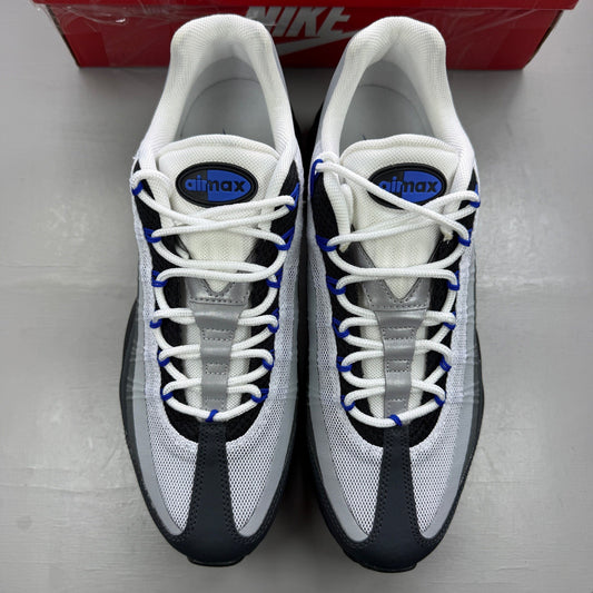 Nike Air Max 95 Ultra grey with racer blue accents and textured mesh upper.