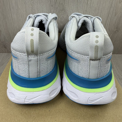 Nike React Infinity Run Flyknit 2 trainers blue grey white with Flyknit upper and logo.