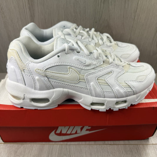 Nike Air Max 96 II trainers white with yellowing from storage and classic design.