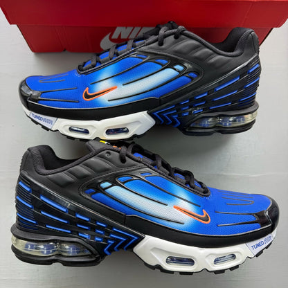 Nike Air Max Plus TN 3 blue trainers with black accents and iconic swoosh logo.