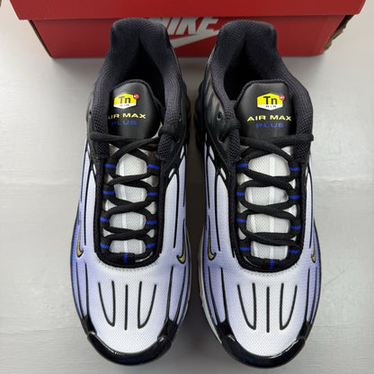 Nike Air Max Plus TN 3 blue trainers with black and white accents, logo on tongue.