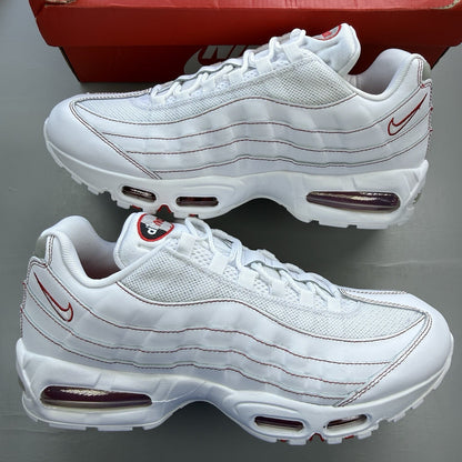 Nike Air Max 95 trainers white with university red accents and signature big bubble sole.