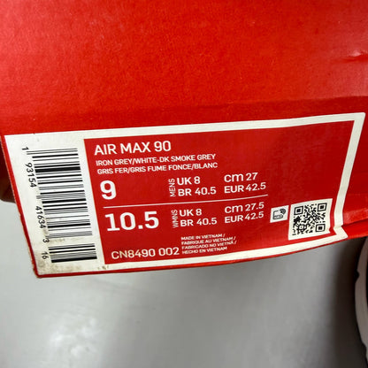 Nike Air Max 90 black trainers with grey accents and signature swoosh logo.