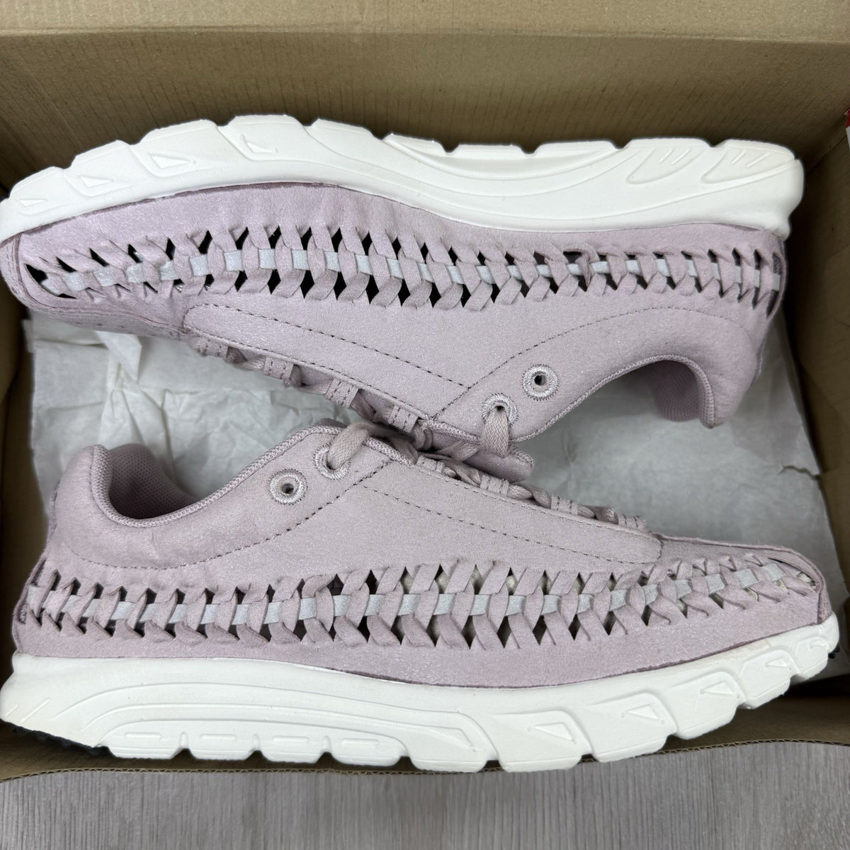 Nike Mayfly Woven Trainers purple with woven upper and white sole accents.