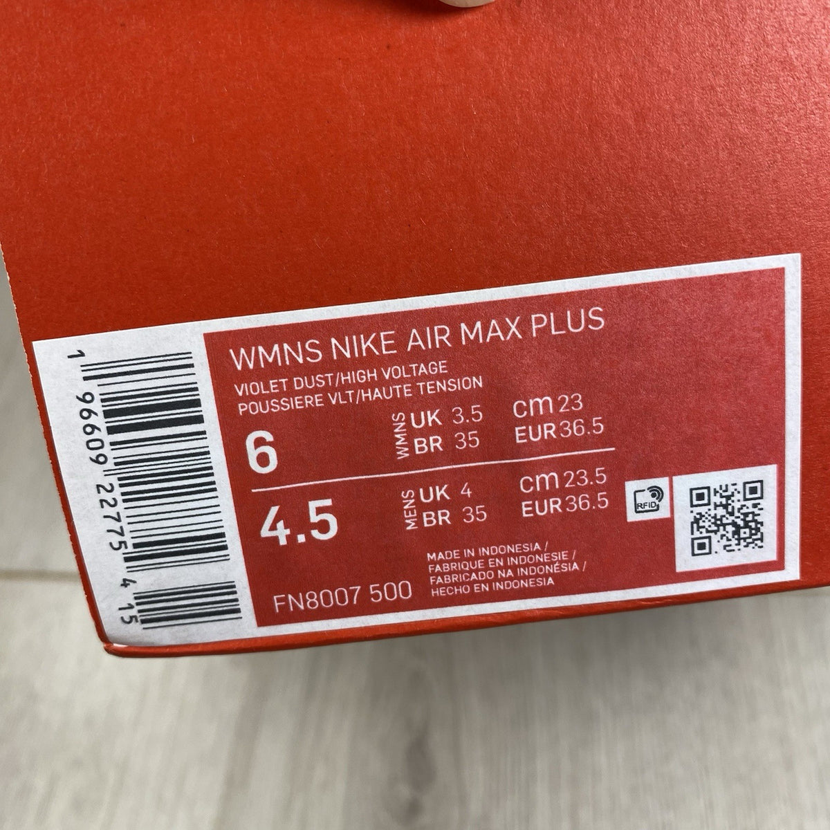 Nike Air Max Plus TN Trainers Size UK3.5 Violet Dust Voltage FN8007-5005