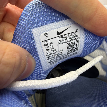 Nike Air Max Plus TN blue trainers with white accents and signature logo details.
