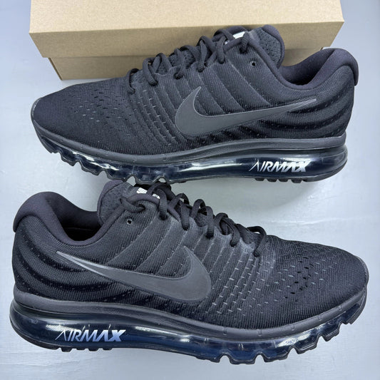 Nike Air Max 2017 black trainers with logo detail and breathable mesh upper.