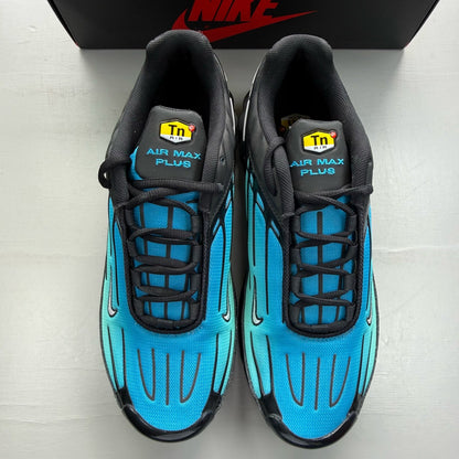 Nike Air Max Plus TN 3 blue trainers with aqua gradient and signature logo.