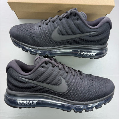Nike Air Max 2017 black trainers with sleek design and logo detailing.