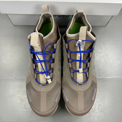 Nike running shoes beige with Air VaporMax sole and utility design.