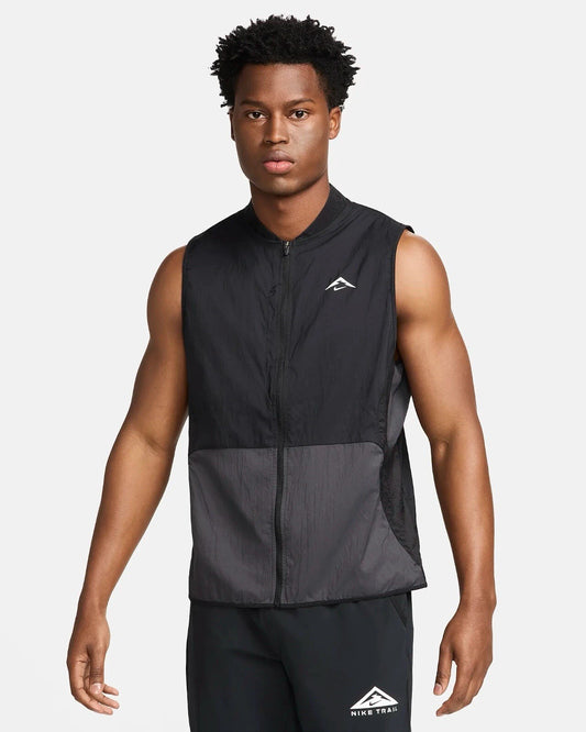 Nike black running vest with logo detail and breathable material.