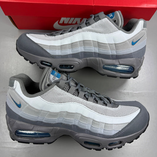 Nike Air Max 95 grey sneaker with big bubble design and green accents.