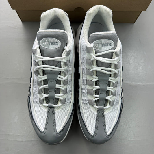 Nike Air Max 95 grey sneaker with white accents and reflective detailing.
