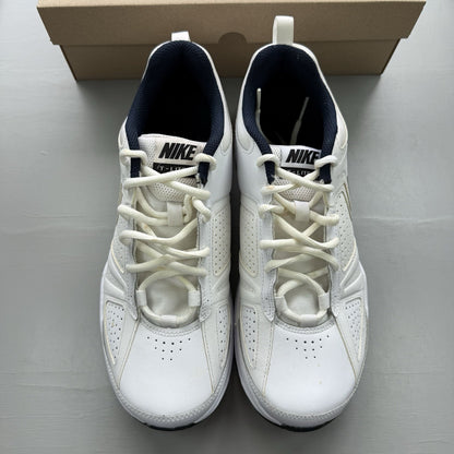 Nike T-Lite XI white trainers with obsidian and black accents, featuring a sleek design.