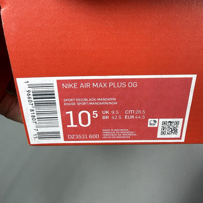 Nike Air Max Plus TN trainers in light photography orange with distinctive wavy design.