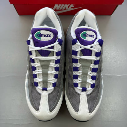 Nike Air Max 95 grey trainers with big bubble design and white accents.