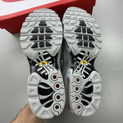 Nike Air Max Plus TN grey trainers mismatched sizes with distinctive logo and sleek design.