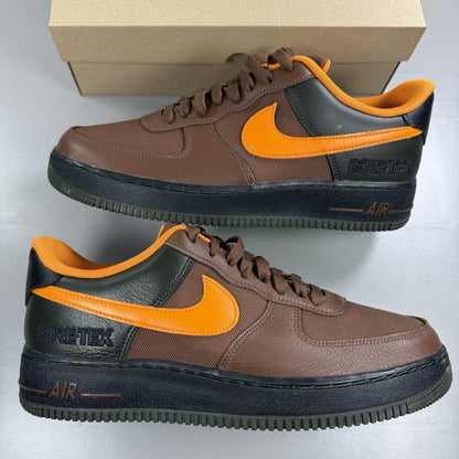 Nike Air Force 1 Low Gore-Tex brown sneaker with bright ceramic accents and logo.