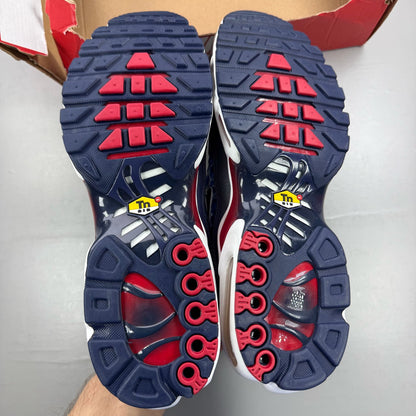 Nike Air Max Plus TN Eclair Lightning blue trainers with signature swoosh logo and mesh detailing.