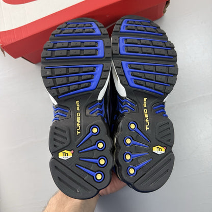 Nike Air Max Plus TN 3 blue trainers with black and white accents, logo on tongue.