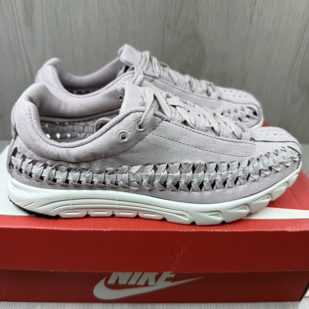 Nike Mayfly Woven Trainers purple with woven upper and white sole accents.