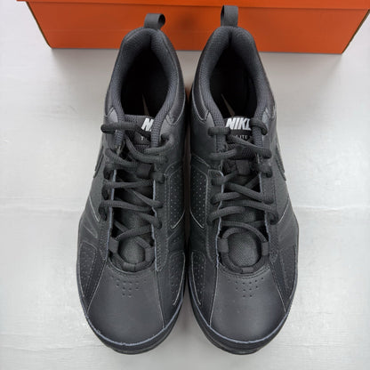 Nike black trainers with metallic silver accents and grey detailing, featuring logo on tongue.