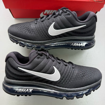 Nike Air Max 2017 black trainers with white accents and anthracite detailing.