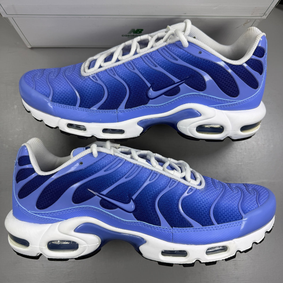 Nike running shoes blue with signature logo and textured mesh upper.