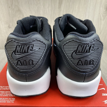 Nike Air Max 90 LTR trainers black leather with white accents and signature logo.