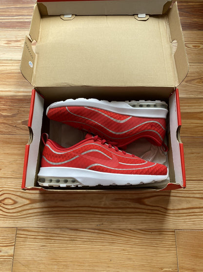 Nike Air Max Mercurial 98 trainers university red with white accents and signature logo.