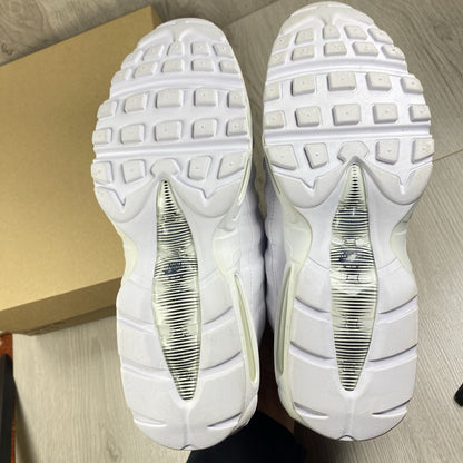 Nike Air Max 95 trainers white mesh upper with signature swoosh logo and layered design.