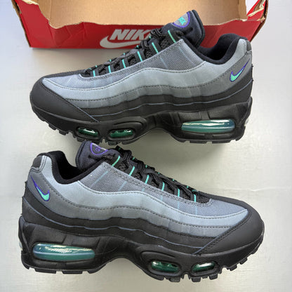 Nike Air Max 95 black trainers with big bubble design and multi-coloured accents.
