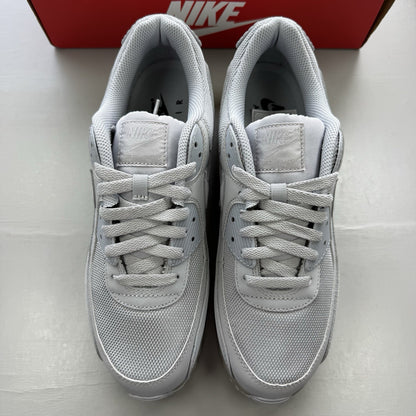 Nike Air Max 90 Recraft grey trainers with iconic swoosh logo and mesh detailing.