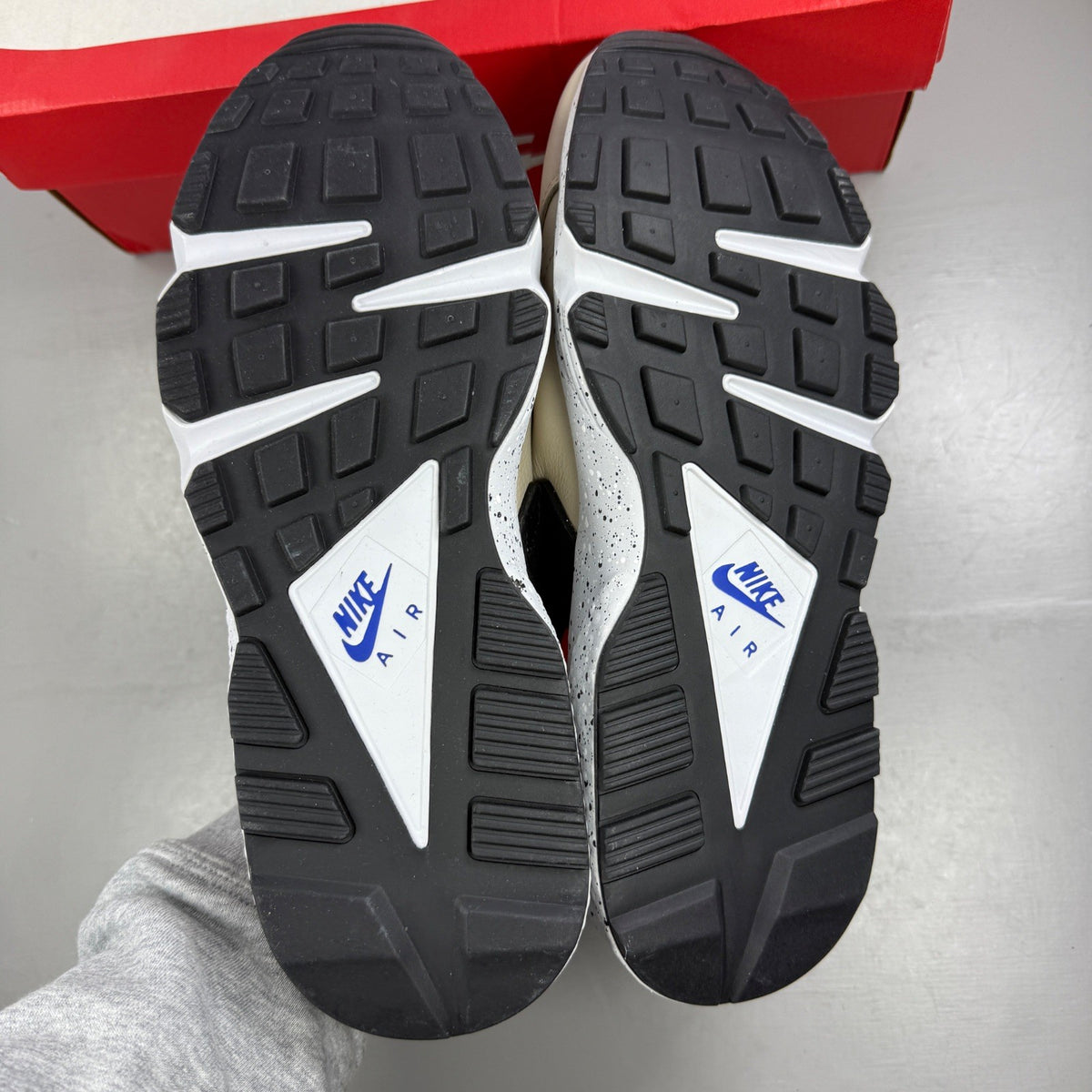 Nike athletic shoes beige with Hyper Royal accents and unique ACG Mowabb design.