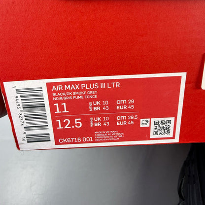 Nike Air Max Plus TN 3 black leather trainers with distinctive wave pattern and logo.