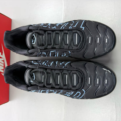 Nike Air Max Plus TN Tuned black trainers with grey accents and signature logo.