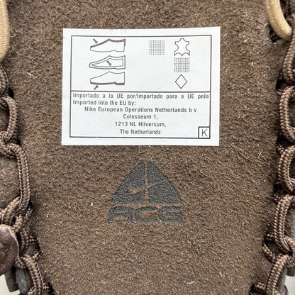 Nike ACG Valkyrie CI slides dark cinder brown with logo detail and textured material.