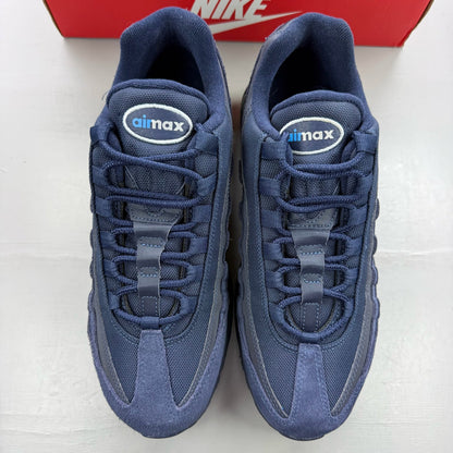 Nike Air Max 95 blue trainers with mesh upper and signature swoosh logo.